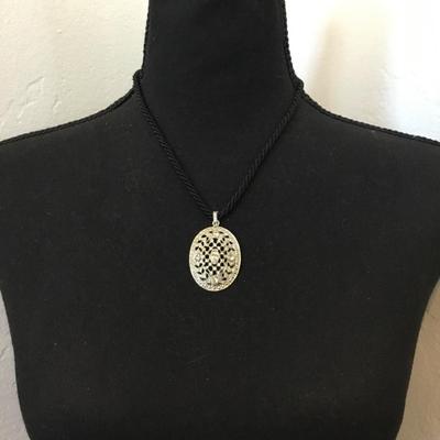 Gorgeous, 1928, , crystal oval pendant cord necklace Victorian inspired