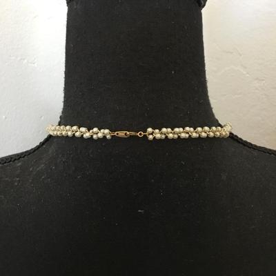 Vintage Trifari faux, pearl gold, toned necklace