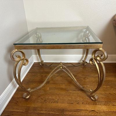 Glass Top Side Table with Gold-Finished Base