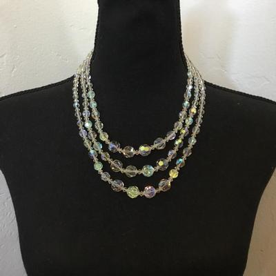 Beautiful vintage, Aurora Borealis crystal bead, multistrand statement, necklace