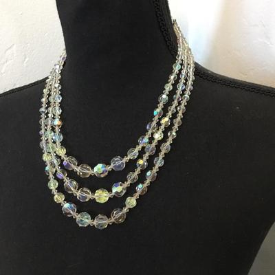 Beautiful vintage, Aurora Borealis crystal bead, multistrand statement, necklace