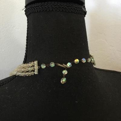 Beautiful vintage, Aurora Borealis crystal bead, multistrand statement, necklace