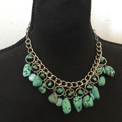 Nice faux turquoise, Silvertone statement, necklace