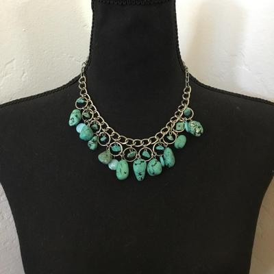 Nice faux turquoise, Silvertone statement, necklace
