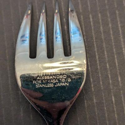 Sale Photo Thumbnail #3248: Service For 12 Mikasa Stainless Steel Flatware, Alessandro 18/8 w/ Gold Trim