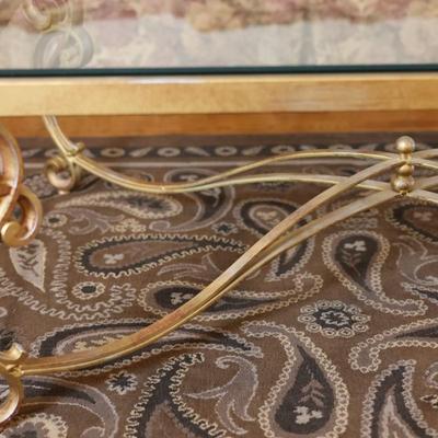 Glass-Top Coffee Table with Heavy Gold Scroll Metal Base