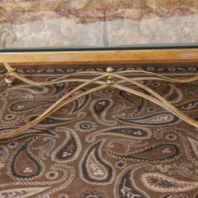 Glass-Top Coffee Table with Heavy Gold Scroll Metal Base