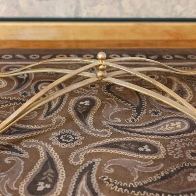Glass-Top Coffee Table with Heavy Gold Scroll Metal Base