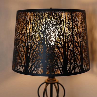 Metal Floor Lamp with Tree Silhouette Shade