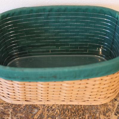 Pair of Longaberger Handwoven Baskets with Lids and Green Liners