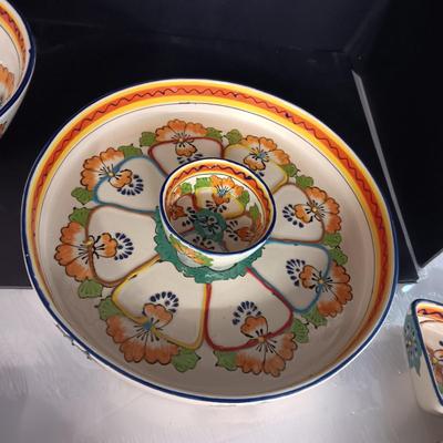 CERAMIC SERVING BOWLS, CHIP & DIP OR CONDIMENT DISH