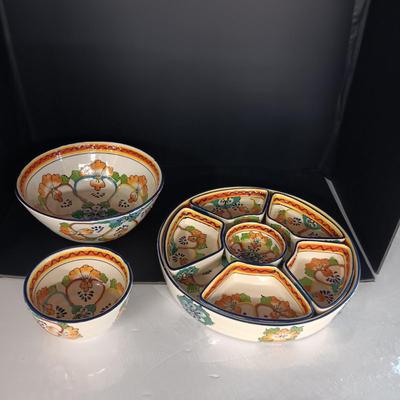 CERAMIC SERVING BOWLS, CHIP & DIP OR CONDIMENT DISH
