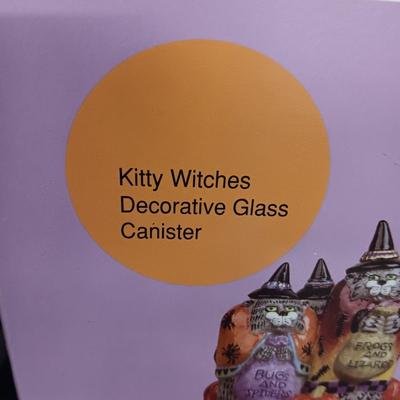 FITZ AND FLOYD KITTY WITCH GLASS HALLOWEEN CANISTERS