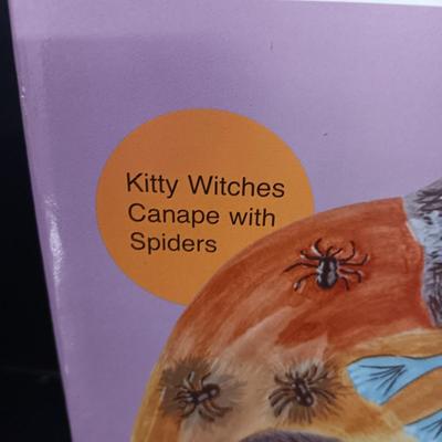FITZ AND FLOYD KITTY WITCH SPIDERS CANAPE HALLOWEEN PLATE AND LARGE BOWL