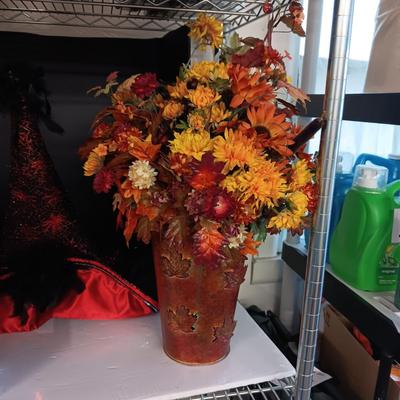 FALL FAUX FLOWERS, A FANCY WITCH HAT AND A CHARMING TAILS FIGURE