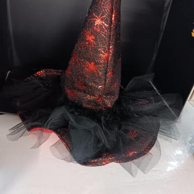 FALL FAUX FLOWERS, A FANCY WITCH HAT AND A CHARMING TAILS FIGURE
