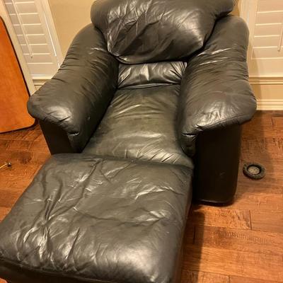 Black leather chair and ottoman