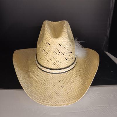 HER VINTAGE LARRY MAHAN'S STRAW WESTERN HAT SIZE 7