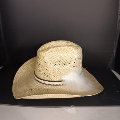 HER VINTAGE LARRY MAHAN'S STRAW WESTERN HAT SIZE 7