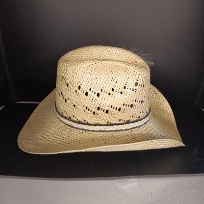 HIS VINTAGE LARRY MAHAN'S STRAW WESTERN HAT SIZE 7 1/2