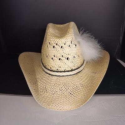 HIS VINTAGE LARRY MAHAN'S STRAW WESTERN HAT SIZE 7 1/2