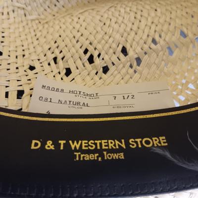 HIS VINTAGE LARRY MAHAN'S STRAW WESTERN HAT SIZE 7 1/2