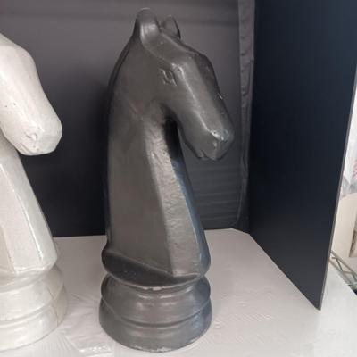 2 HEAVY CLAY HORSE HEAD STATUES 17" TALL