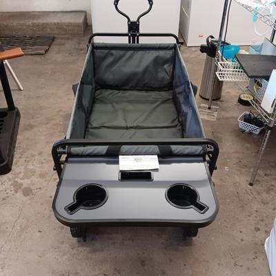 LIKE NEW SOFT SIDED FOLDING WAGON WITH PULL UP DRINK TABLE