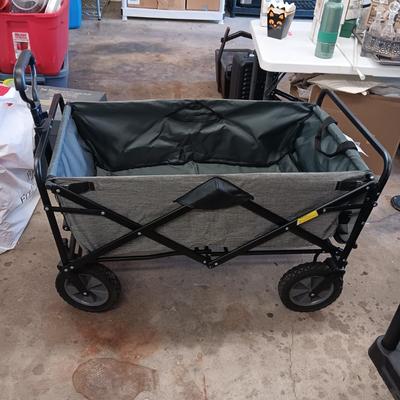 LIKE NEW SOFT SIDED FOLDING WAGON WITH PULL UP DRINK TABLE