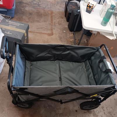 LIKE NEW SOFT SIDED FOLDING WAGON WITH PULL UP DRINK TABLE