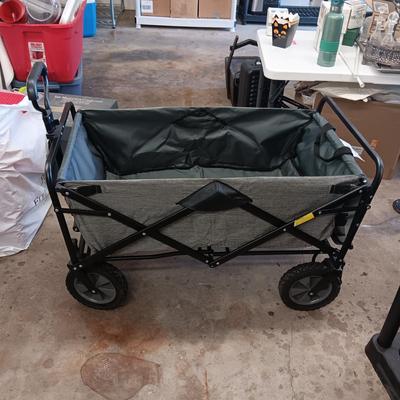 LIKE NEW SOFT SIDED FOLDING WAGON WITH PULL UP DRINK TABLE