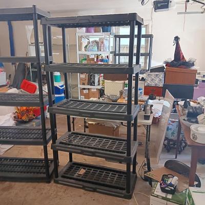 2 STURDY PLASTIC STORAGE SHELVES
