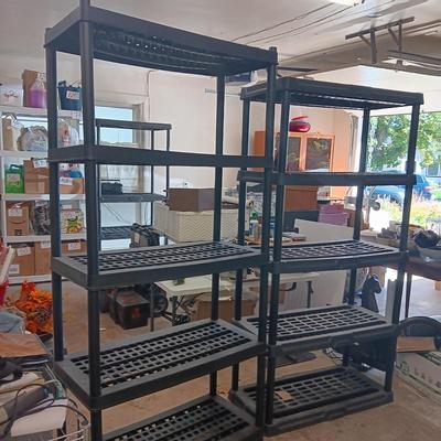 2 STURDY PLASTIC STORAGE SHELVES