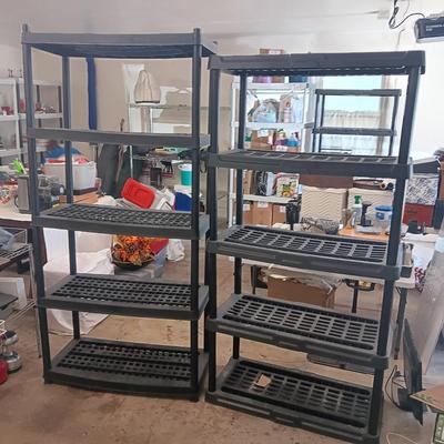 2 STURDY PLASTIC STORAGE SHELVES