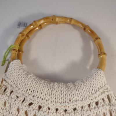 Sale Photo Thumbnail #882: Hand Knitted Large Mesh Bag with Bamboo Handles- Approx 13 3/4" x 16 1/2" (Choice A)