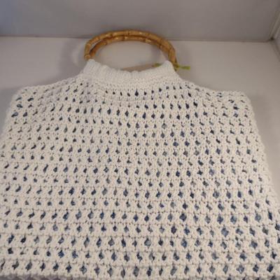 Sale Photo Thumbnail #886: Hand Knitted Large Mesh Bag with Bamboo Handles- Approx 14 1/4" x 18" (#5)