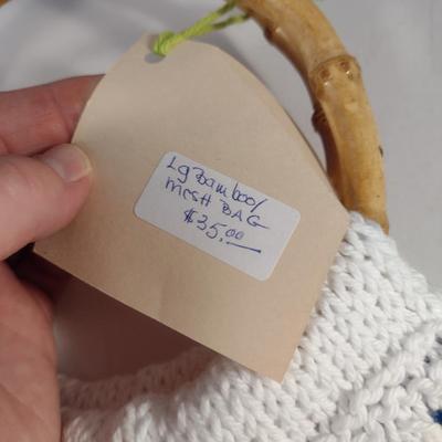 Sale Photo Thumbnail #890: Hand Knitted Large Mesh Bag with Bamboo Handles- Approx 14 1/4" x 18" (#5)