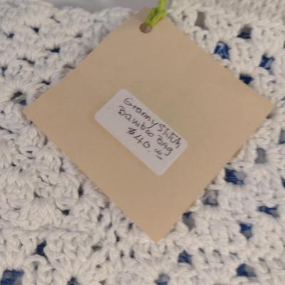 Sale Photo Thumbnail #893: Hand Crocheted 'Granny Stitch' Bag with Bamboo Handles- Approx 15" x 12" (#6)