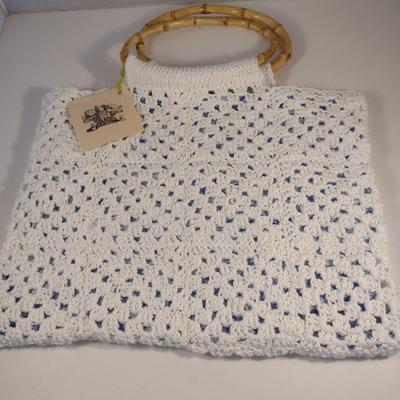Sale Photo Thumbnail #892: Hand Crocheted 'Granny Stitch' Bag with Bamboo Handles- Approx 15" x 12" (#6)