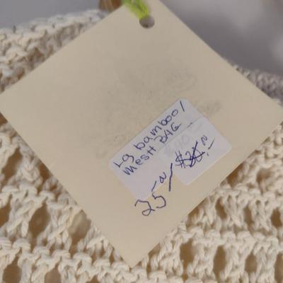 Sale Photo Thumbnail #898: Hand Knitted Mesh Bag with Bamboo Handles- New with Tag- Approx 17 1/2" x 15 3/4" (#7)