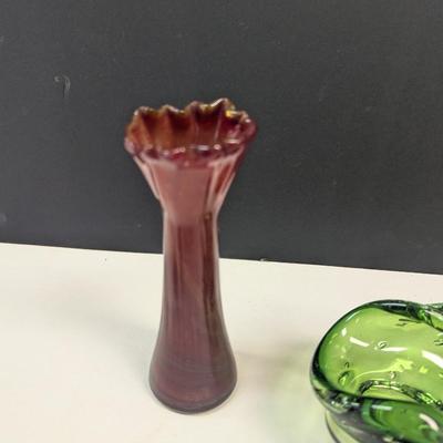 Sale Photo Thumbnail #154: Art Glass Vases & Green Viking Bowl