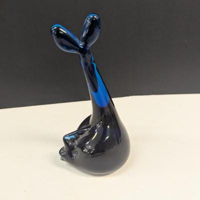 Sale Photo Thumbnail #168: Dark Blue Solid Glass Fish With Tail Up Paperweight