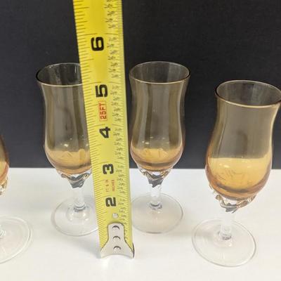 Sale Photo Thumbnail #1596: Amber Cordial Aperifit Vintage Stemware Glasses Hand Blown