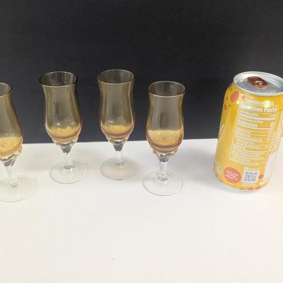 Sale Photo Thumbnail #1595: Amber Cordial Aperifit Vintage Stemware Glasses Hand Blown
