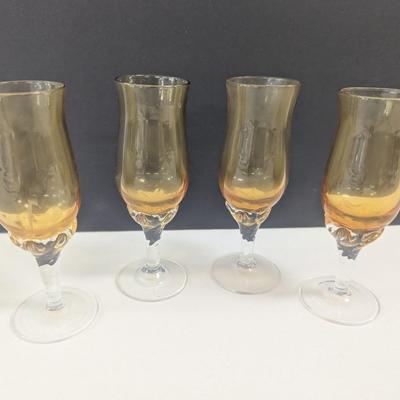 Sale Photo Thumbnail #1592: Amber Cordial Aperifit Vintage Stemware Glasses Hand Blown