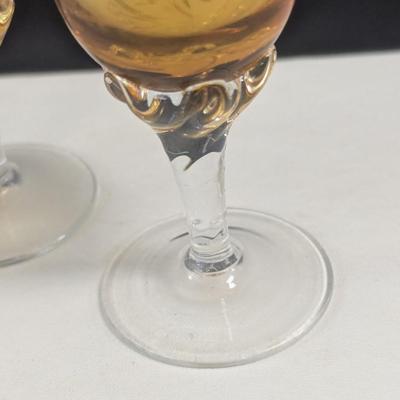 Sale Photo Thumbnail #1593: Amber Cordial Aperifit Vintage Stemware Glasses Hand Blown