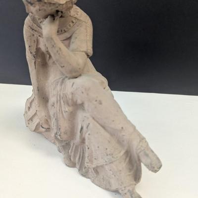 Sale Photo Thumbnail #1617: Antique Metal Clock Topper Statue Classical Woman With Harp