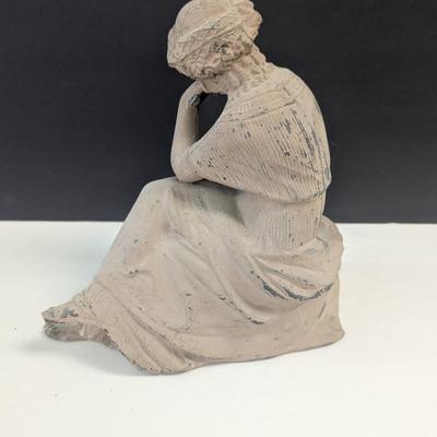 Sale Photo Thumbnail #1616: Antique Metal Clock Topper Statue Classical Woman With Harp