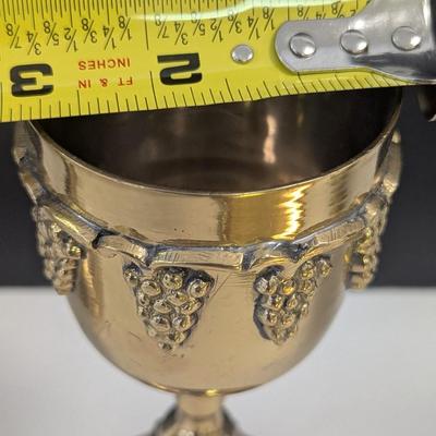 Sale Photo Thumbnail #1650: Vintage Brass Goblets With Ornate Grape Design Made In India & Lacquered In USA