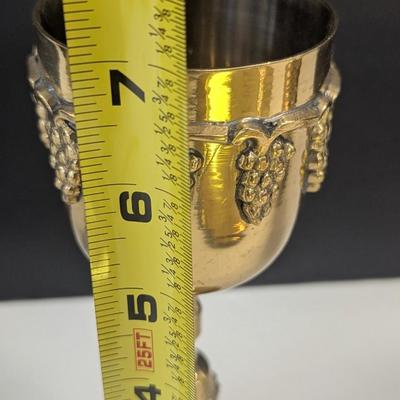 Sale Photo Thumbnail #1649: Vintage Brass Goblets With Ornate Grape Design Made In India & Lacquered In USA